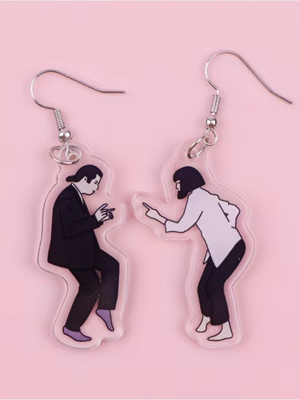 Pulp Fiction Dance Couple Acrylic Dangle Earrings - Black & White